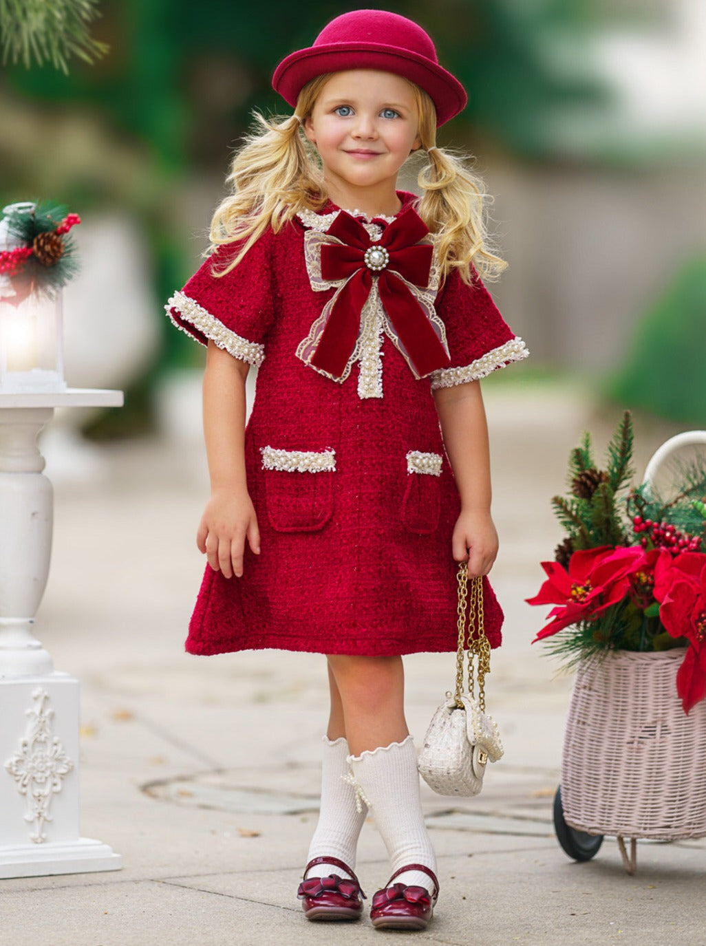 Mia Belle Girls Burgundy Tweed Dress | Girls Winter Dresses