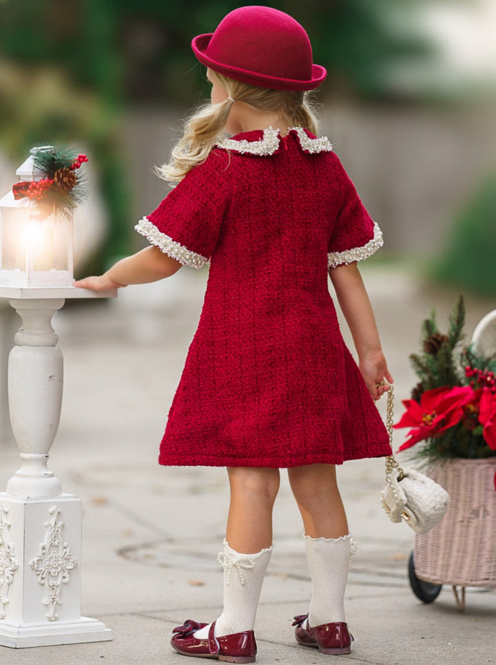 Mia Belle Girls Burgundy Tweed Dress | Girls Winter Dresses