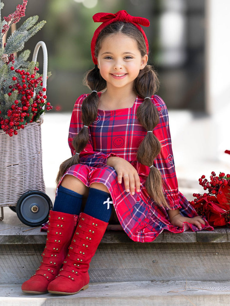 Red plaid dress girls sales