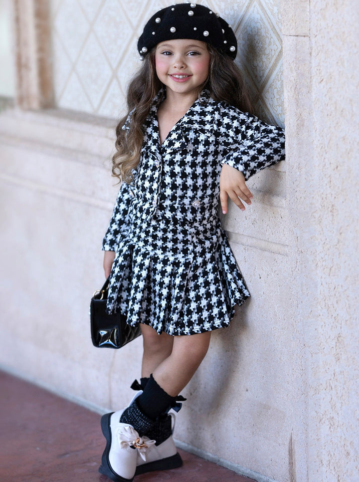 Preppy Chic Set | Houndstooth Blazer & Pleated Skirt | Mia Belle Girls