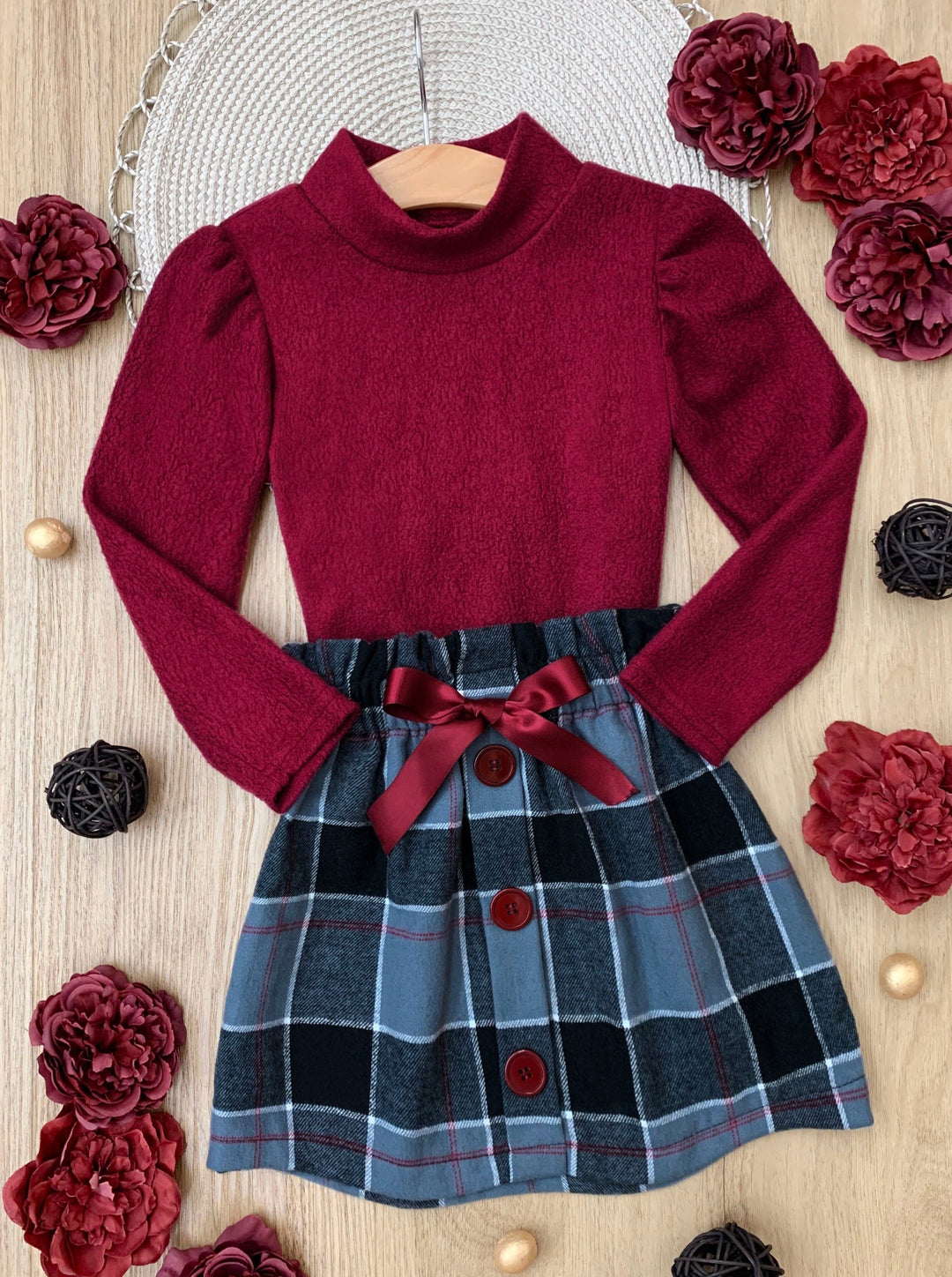 Preppy Chic Sets | Wooly Turtleneck & Plaid Skirt | Mia Belle Girls