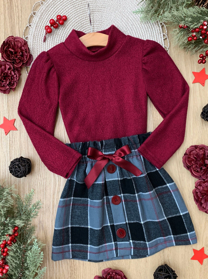 Preppy Chic Sets | Wooly Turtleneck & Plaid Skirt | Mia Belle Girls