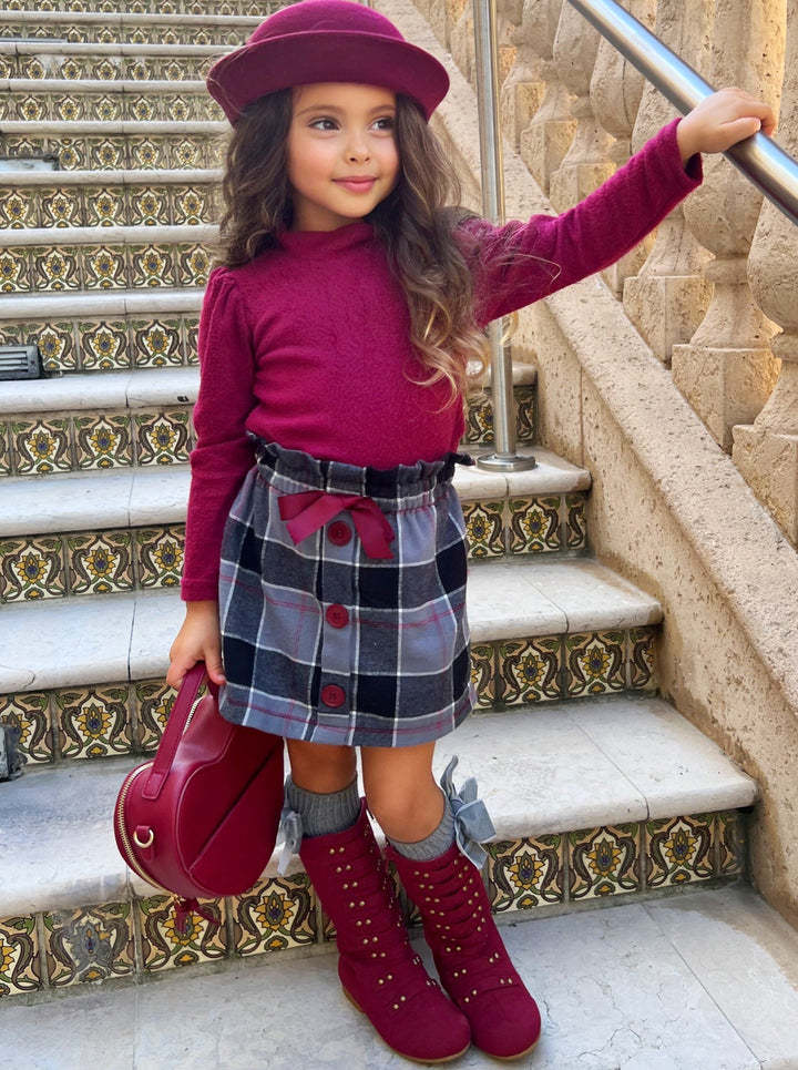 Preppy Chic Sets | Wooly Turtleneck & Plaid Skirt | Mia Belle Girls