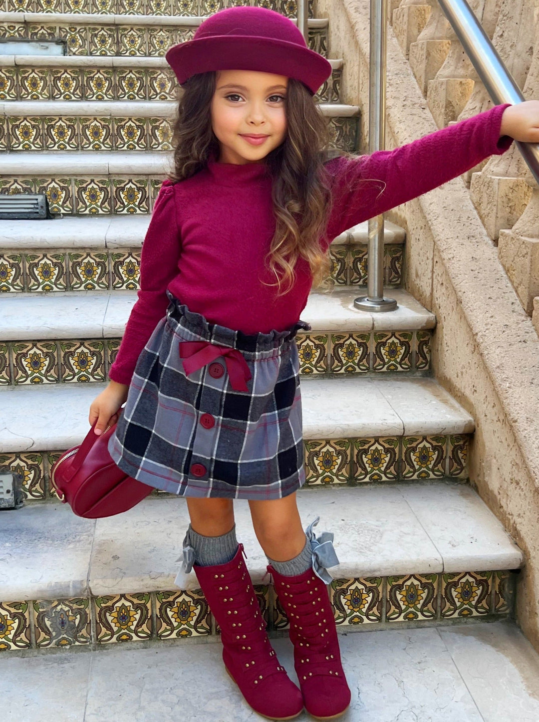 Preppy Chic Sets | Wooly Turtleneck & Plaid Skirt | Mia Belle Girls