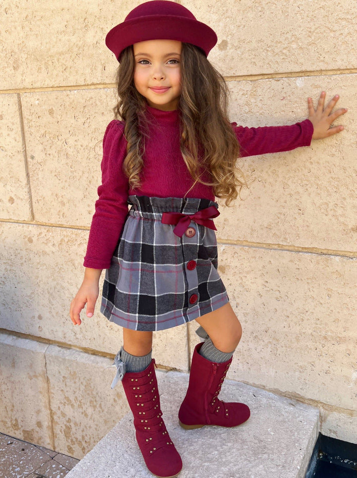 Preppy Chic Sets | Wooly Turtleneck & Plaid Skirt | Mia Belle Girls