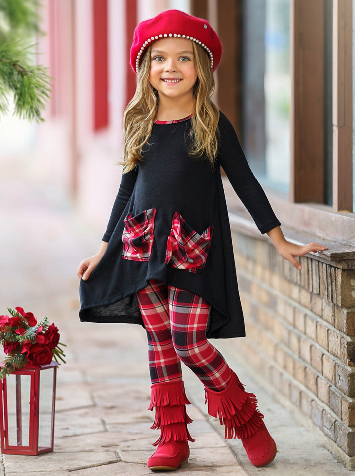 Mia Belle Girls Plaid Leggings Set | Girls Fall Outfits