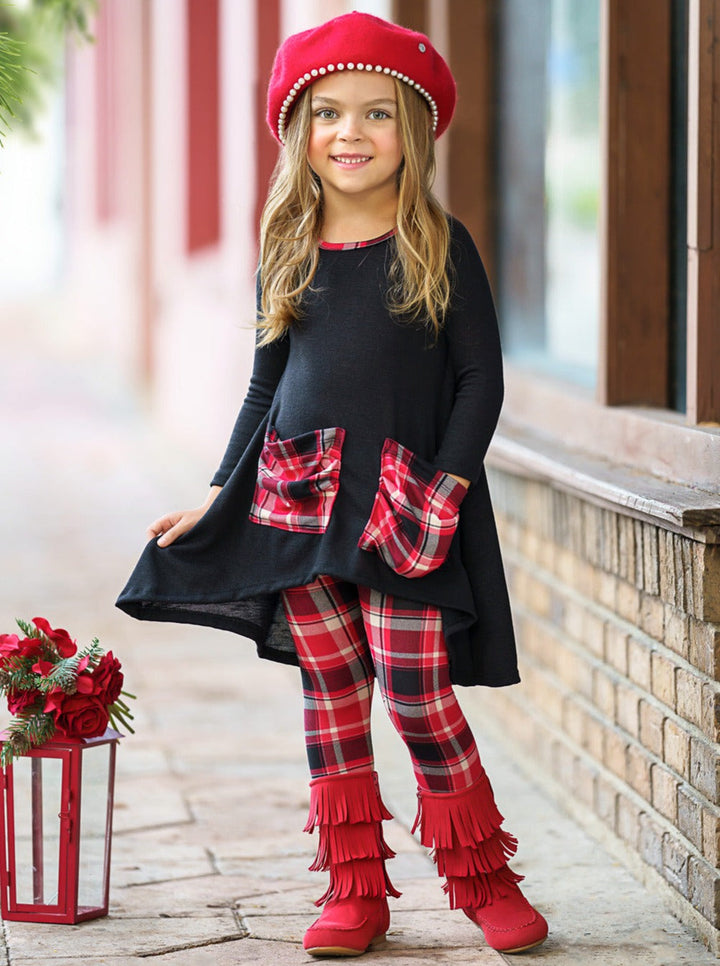 Mia Belle Girls Plaid Leggings Set | Girls Fall Outfits