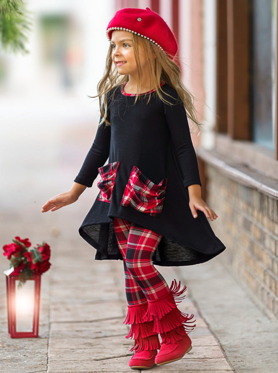 Mia Belle Girls Plaid Leggings Set | Girls Fall Outfits