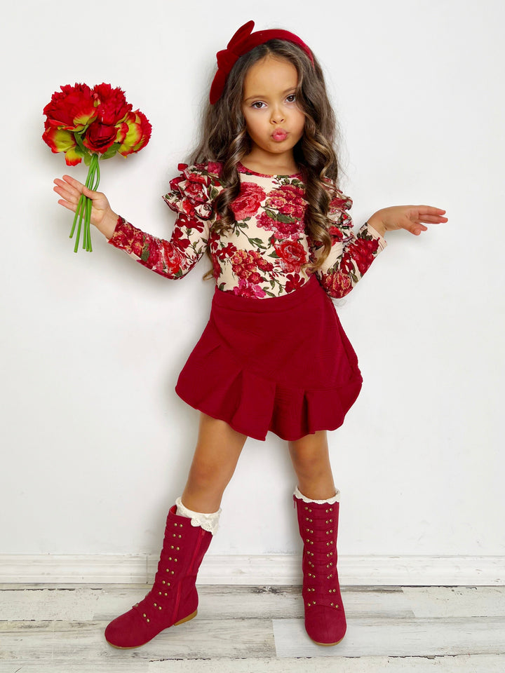 Mia Belle Girls Floral Top and Ruffle Skirt Set | Girls Fall Clothes