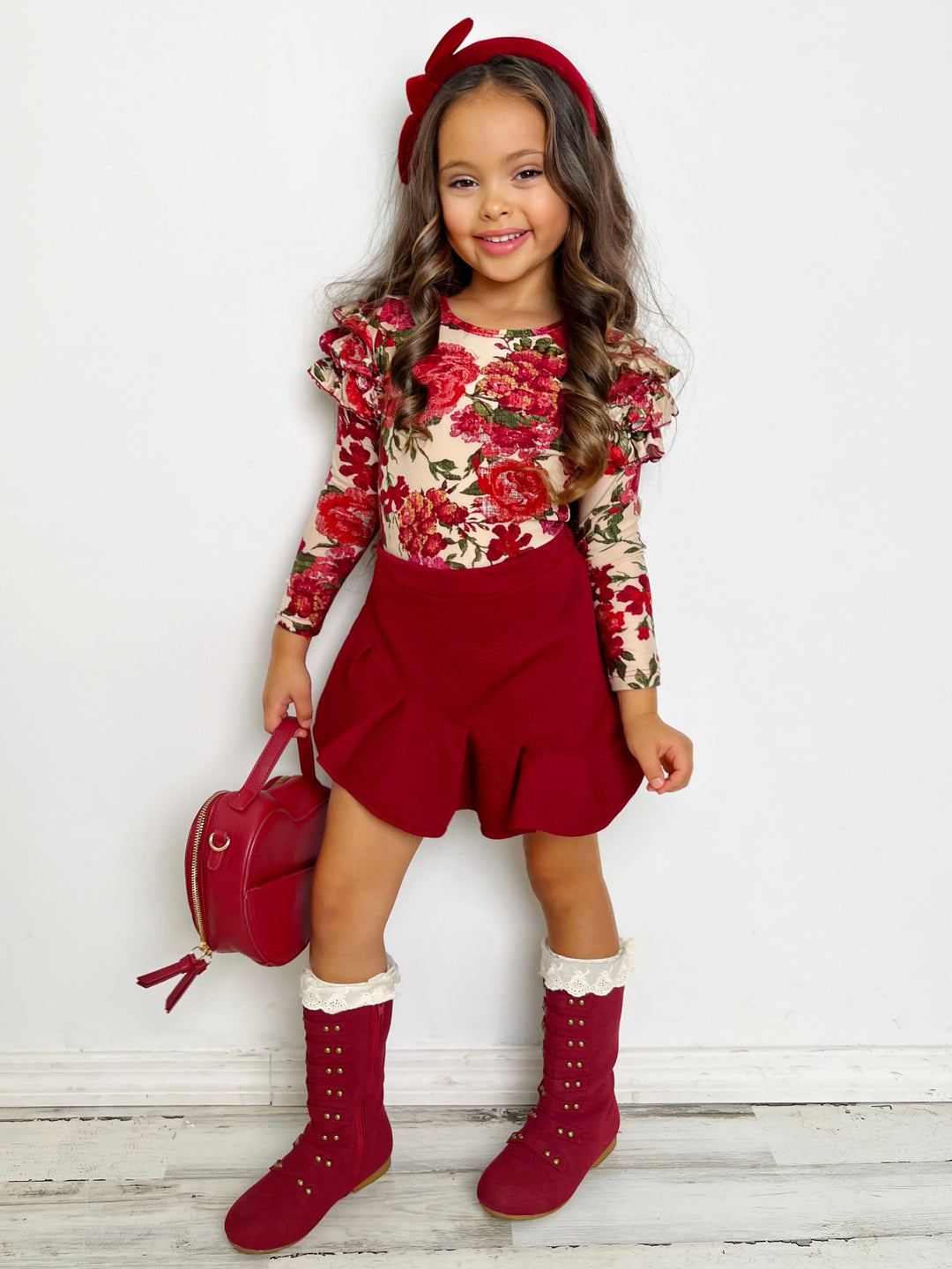 Mia Belle Girls Floral Top and Ruffle Skirt Set | Girls Fall Clothes