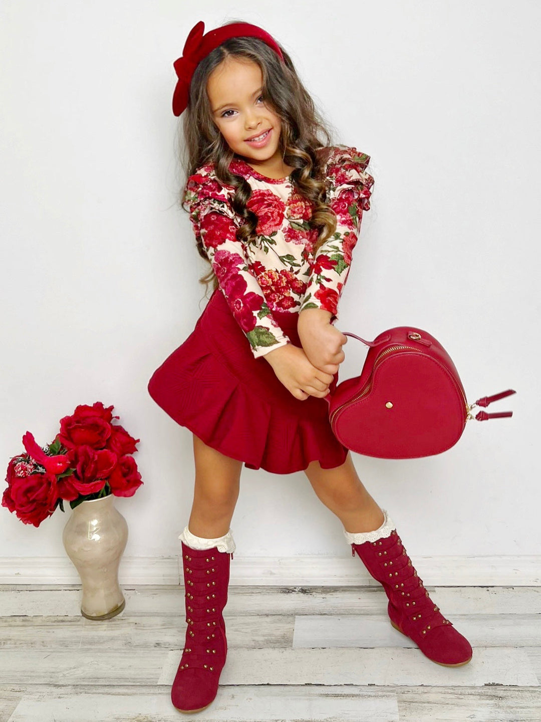 Mia Belle Girls Floral Top and Ruffle Skirt Set | Girls Fall Clothes