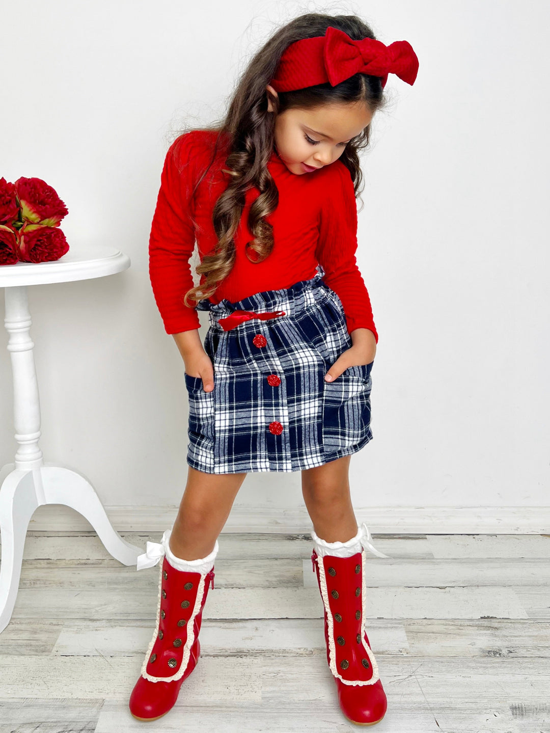 Mia Belle Girls Top and Plaid Skirt Set | Girls Fall Clothes