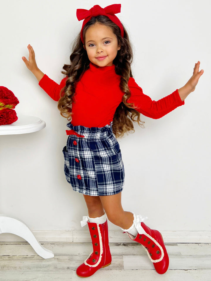 Mia Belle Girls Top and Plaid Skirt Set | Girls Fall Clothes