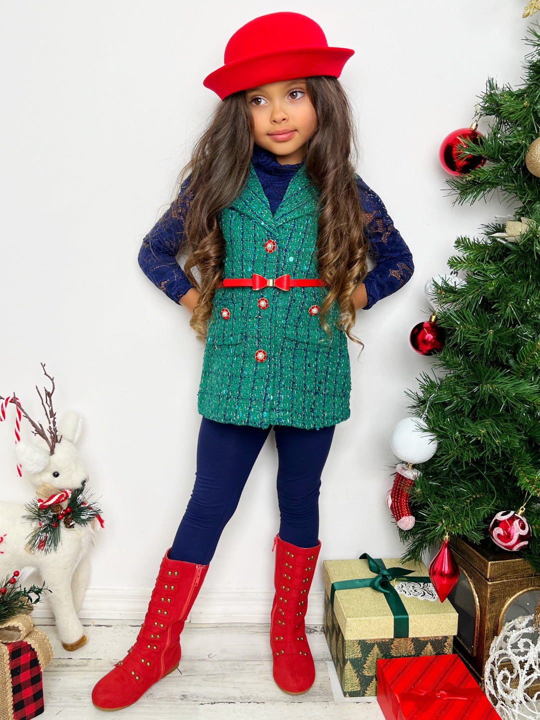 Mia Belle Girls Lace Top, Vest & Legging Set | Girls Winter Outfits