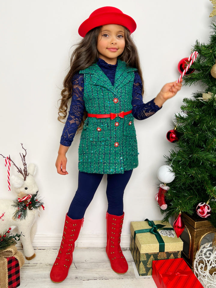 Mia Belle Girls Lace Top, Vest & Legging Set | Girls Winter Outfits