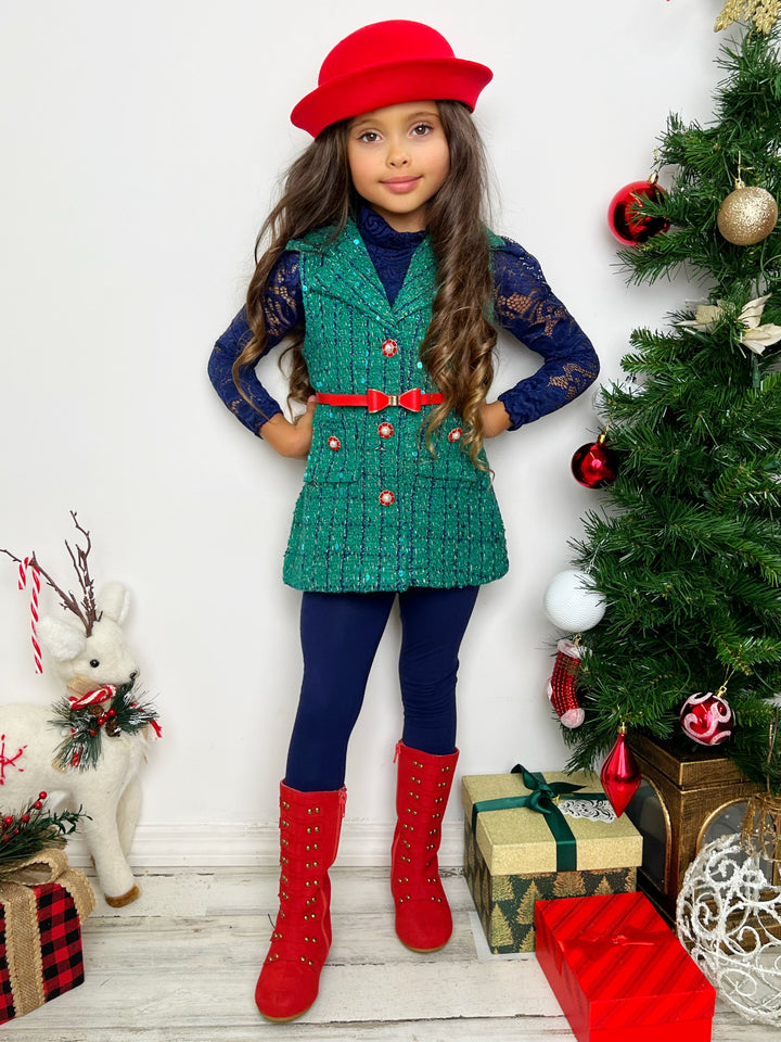 Mia Belle Girls Lace Top, Vest & Legging Set | Girls Winter Outfits