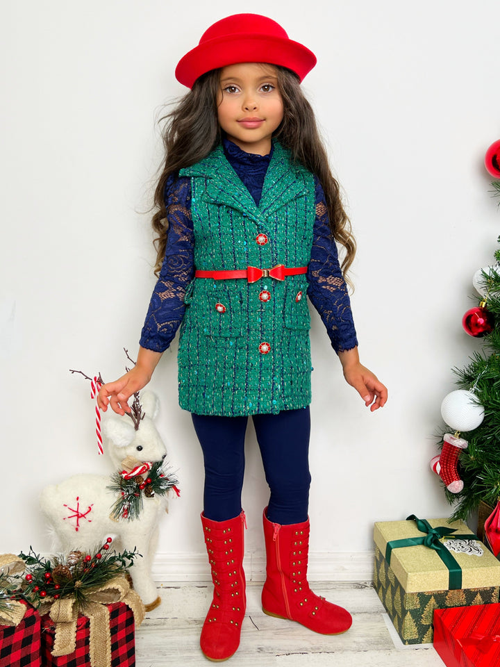 Mia Belle Girls Lace Top, Vest & Legging Set | Girls Winter Outfits