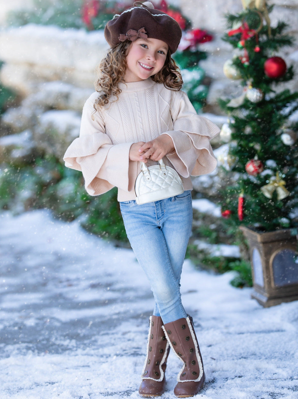 Cute Fall Sweaters | Girls Creme Three Tiered Sleeve Cable Knit Sweater