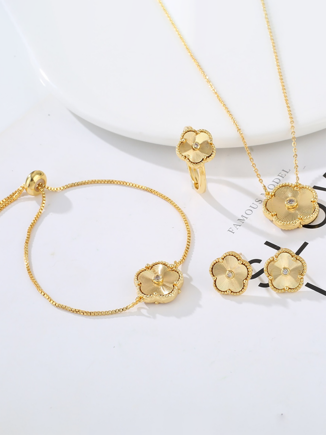 Mia Belle Girls Gold Flower Charm Jewelry Set | Girls Accessories