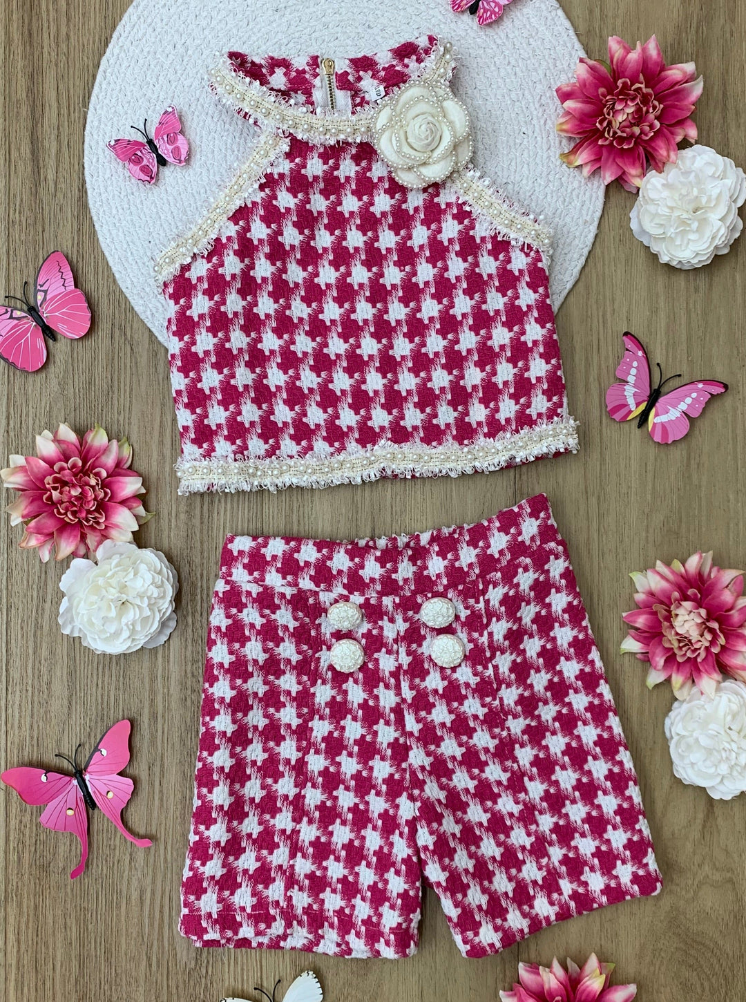 Mia Belle Girls Halter Tweed Top And Short Set | Girls Spring Sets