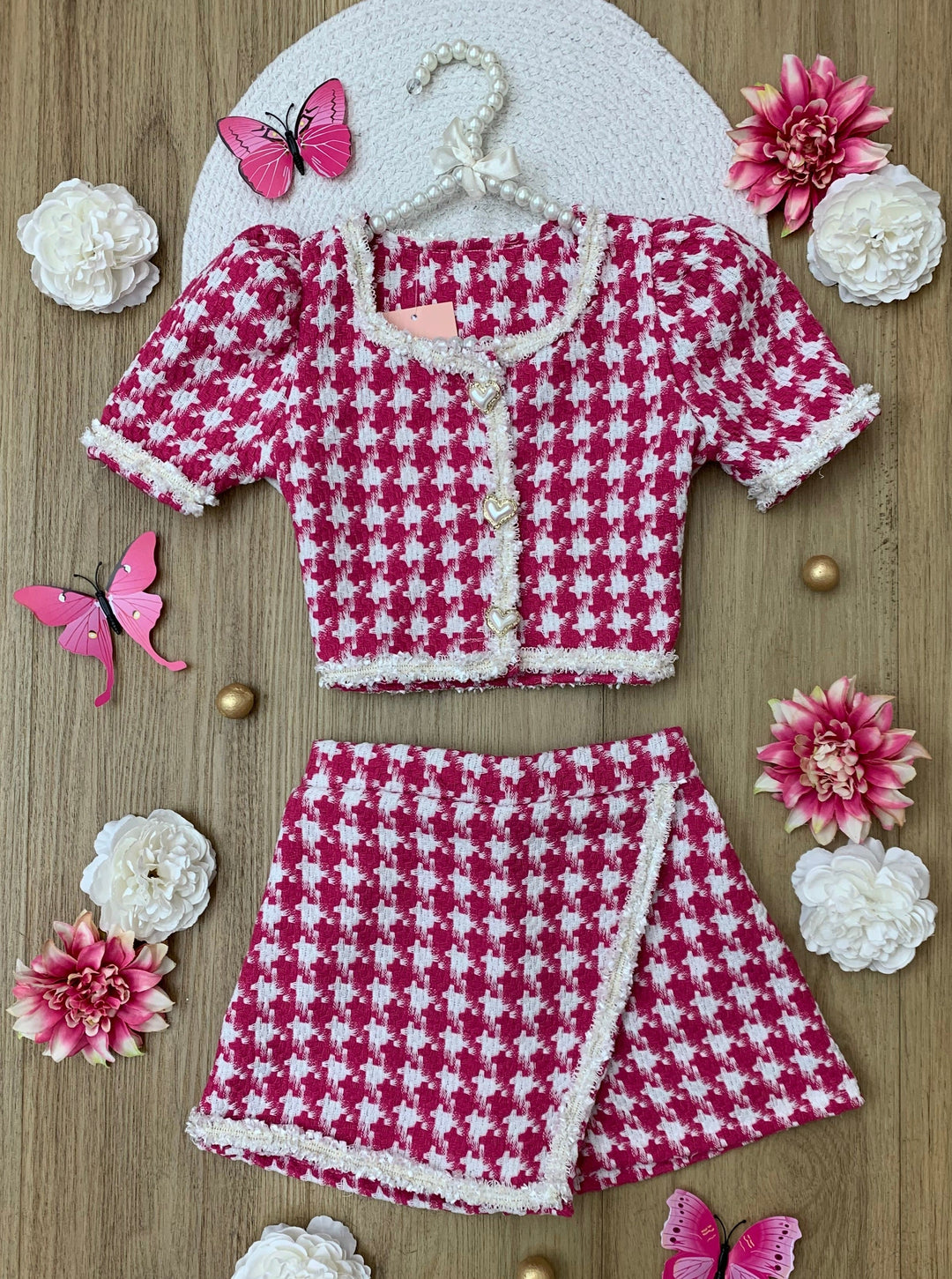 Mia Belle Girls Houndstooth Top And Skort Set | Girls Preppy Chic Sets