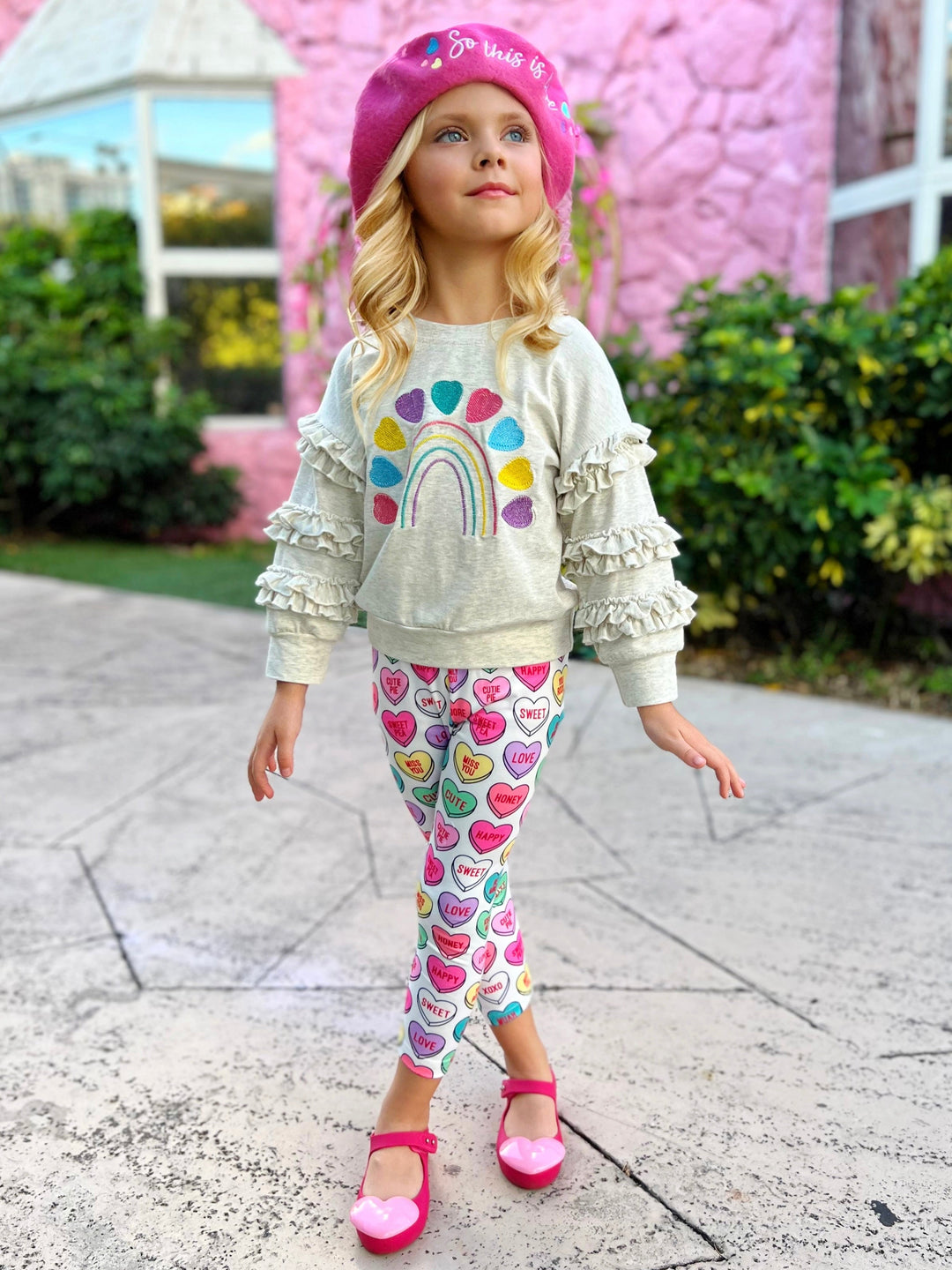 Mia Belle Girls Heart Sweater & Legging Set | Valentine's Outfits