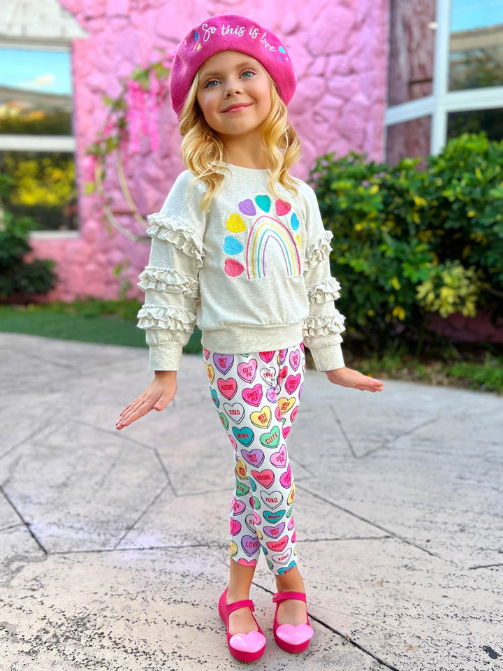 Mia Belle Girls Heart Sweater & Legging Set | Valentine's Outfits