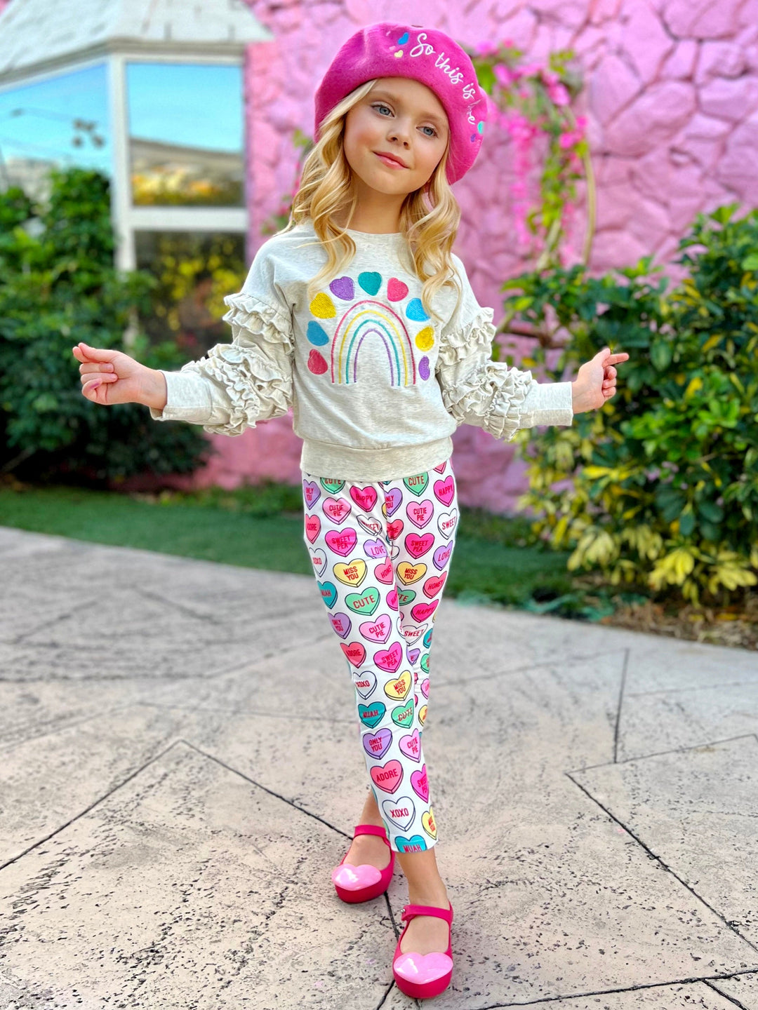 Mia Belle Girls Heart Sweater & Legging Set | Valentine's Outfits