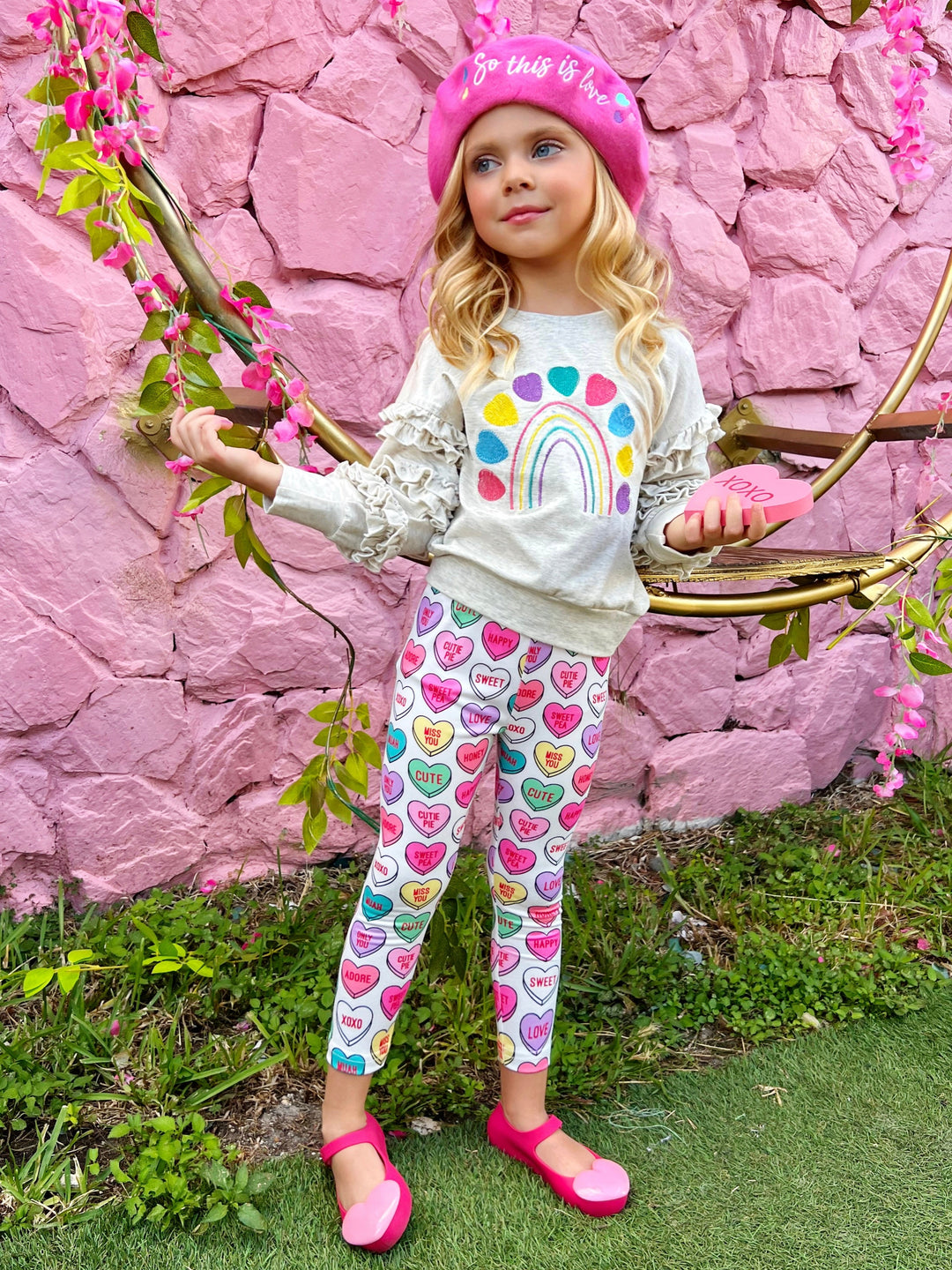 Mia Belle Girls Heart Sweater & Legging Set | Valentine's Outfits