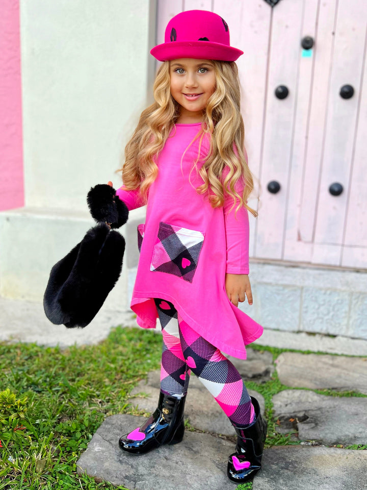 Mia Belle Girls Hi-Lo Tunic &  Plaid Legging Set | Valentine's Sets