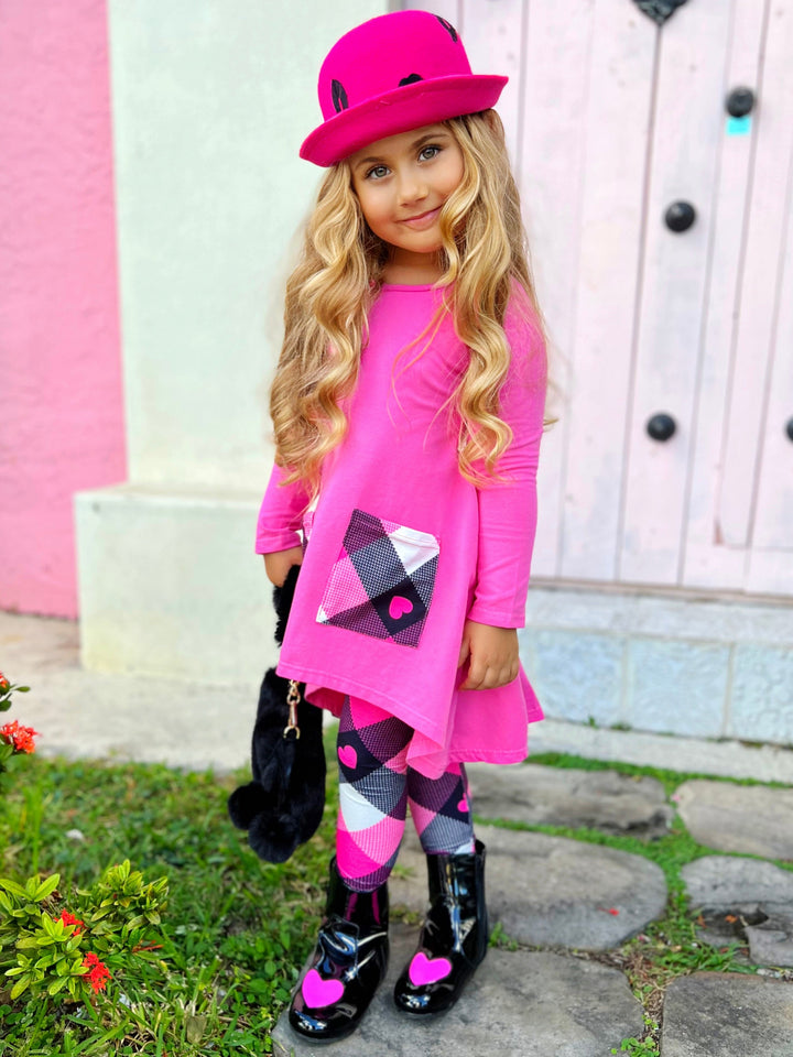 Mia Belle Girls Hi-Lo Tunic &  Plaid Legging Set | Valentine's Sets