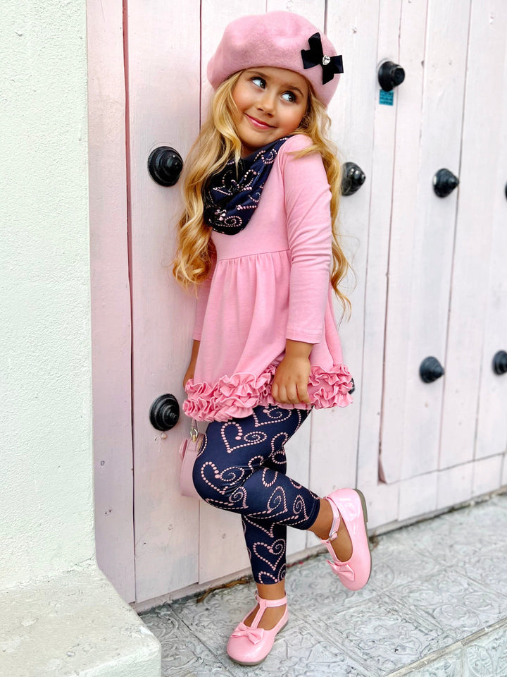 Mia Belle Girls Tunic, Scarf & Legging Set | Girls Valentine's Outfits