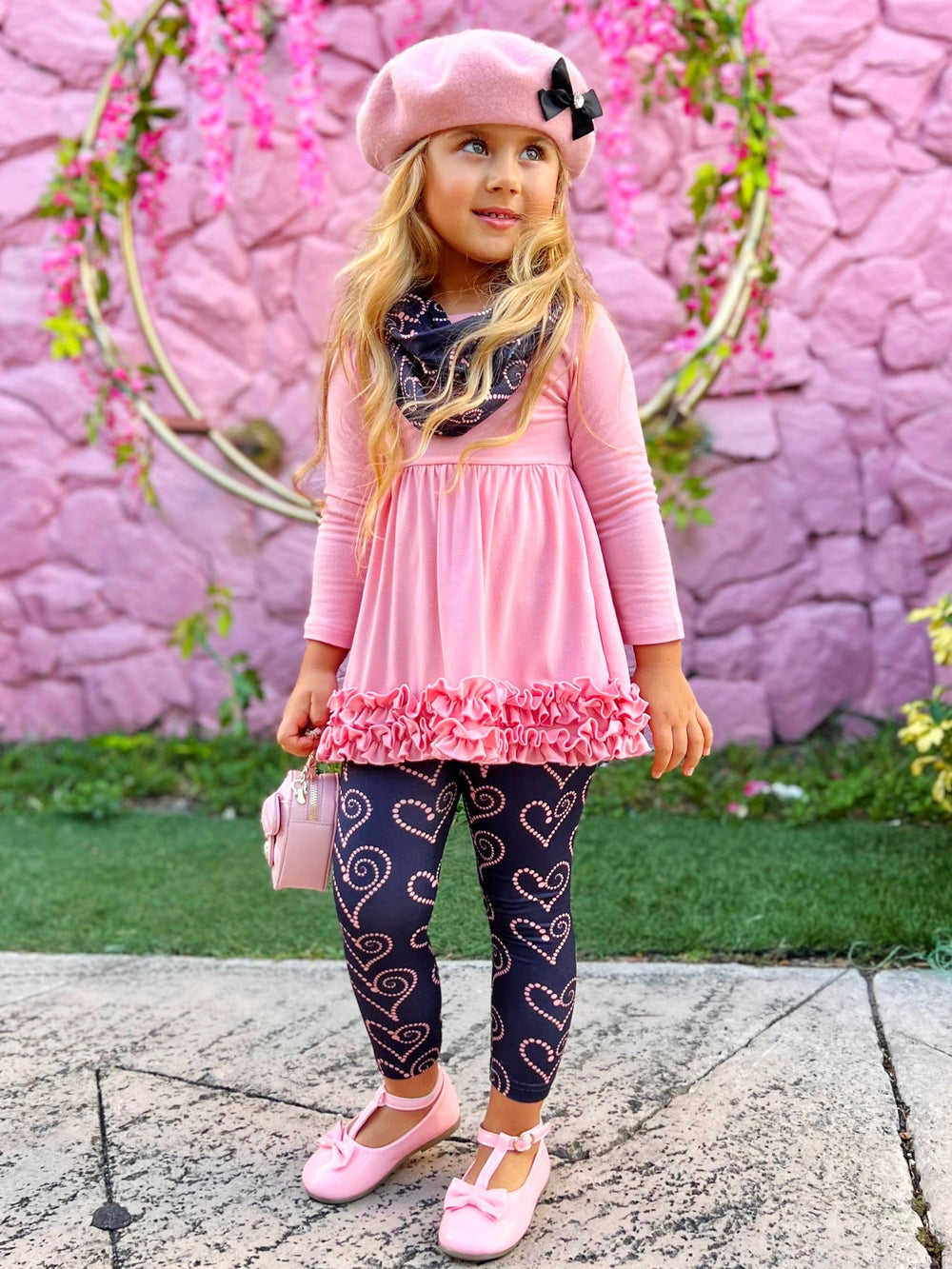 Mia Belle Girls Tunic, Scarf & Legging Set | Girls Valentine's Outfits