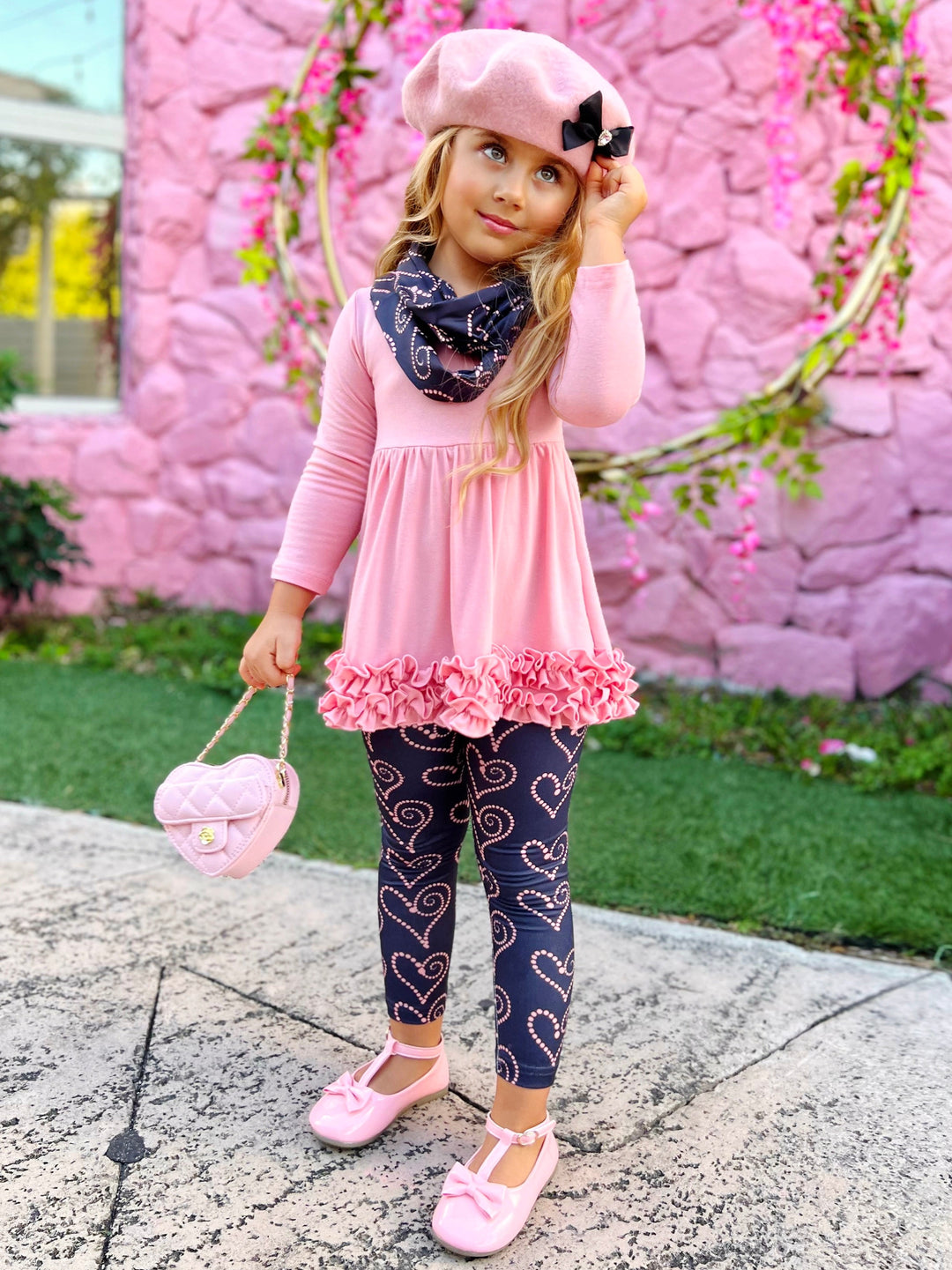 Mia Belle Girls Tunic, Scarf & Legging Set | Girls Valentine's Outfits