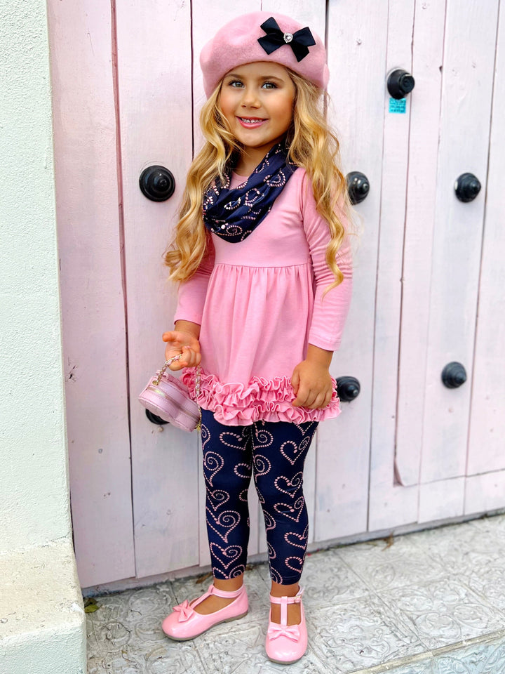 Mia Belle Girls Tunic, Scarf & Legging Set | Girls Valentine's Outfits