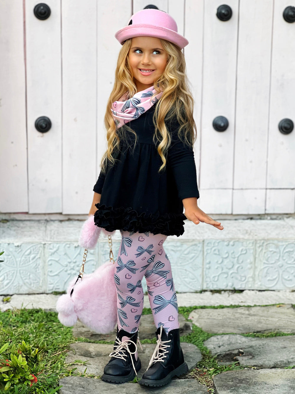 Mia Belle Girls Tunic, Scarf & Legging Set | Girls Valentine's Outfits