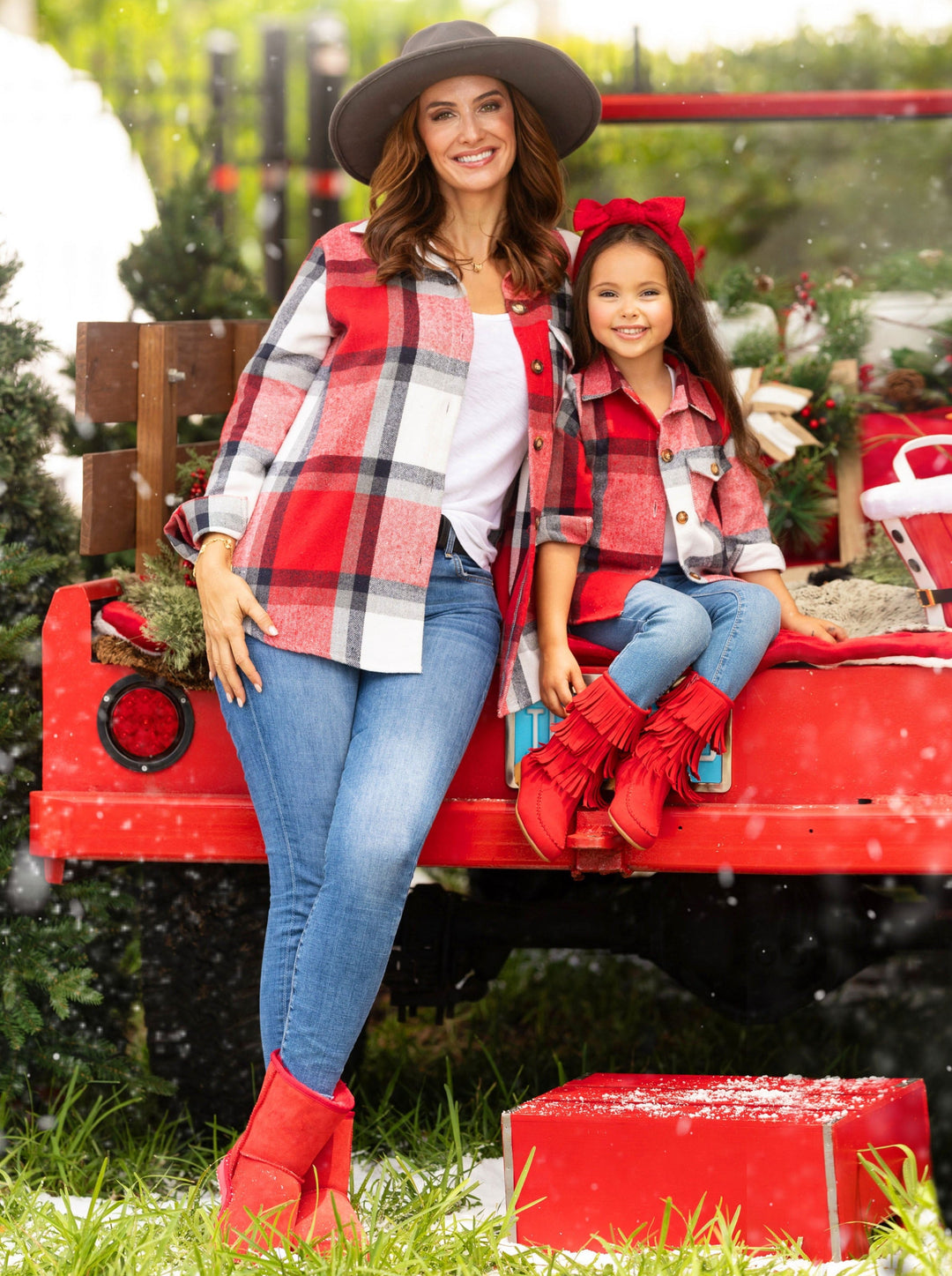 Mia Belle Girls Red Flannel Long Sleeve Shirt | Mommy and Me Tops