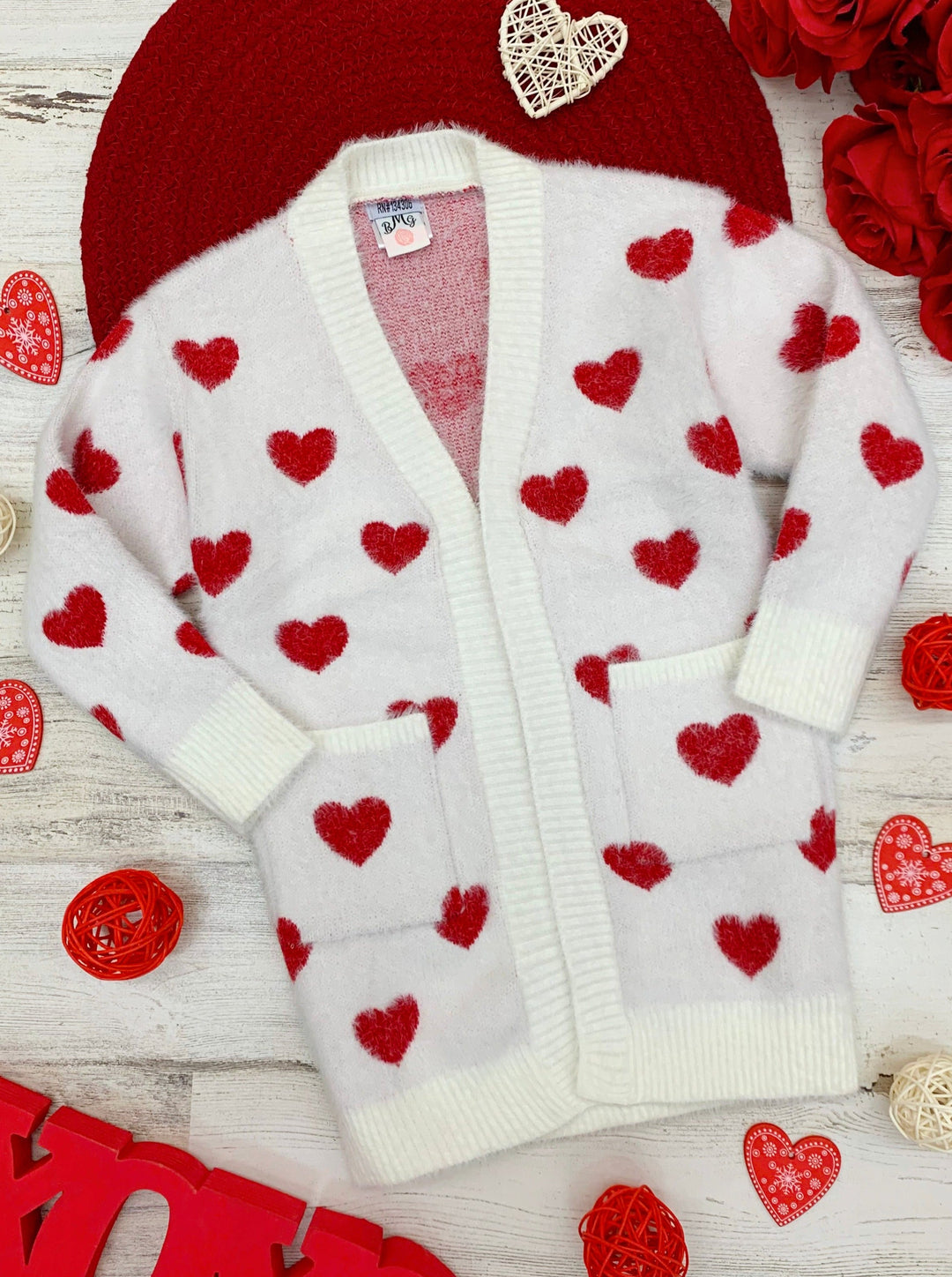 Mommy and Me Matching Sweaters | Heart Print White Oversized Cardigans