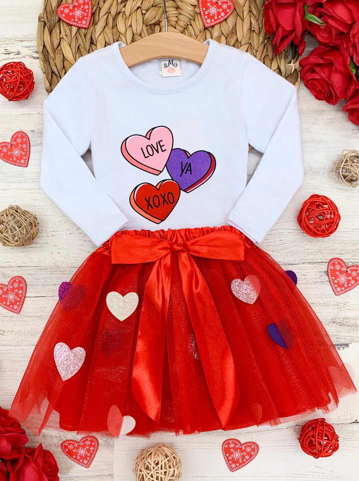 Kids Valentine's Clothes | Girls Love Ya Sparkle Heart Tutu Skirt Set