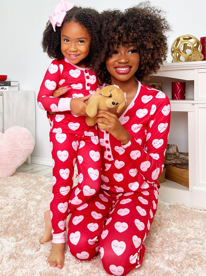 Mommy and Me Matching Pajamas | Heart Print Pajama Set | Mia Belle Girls