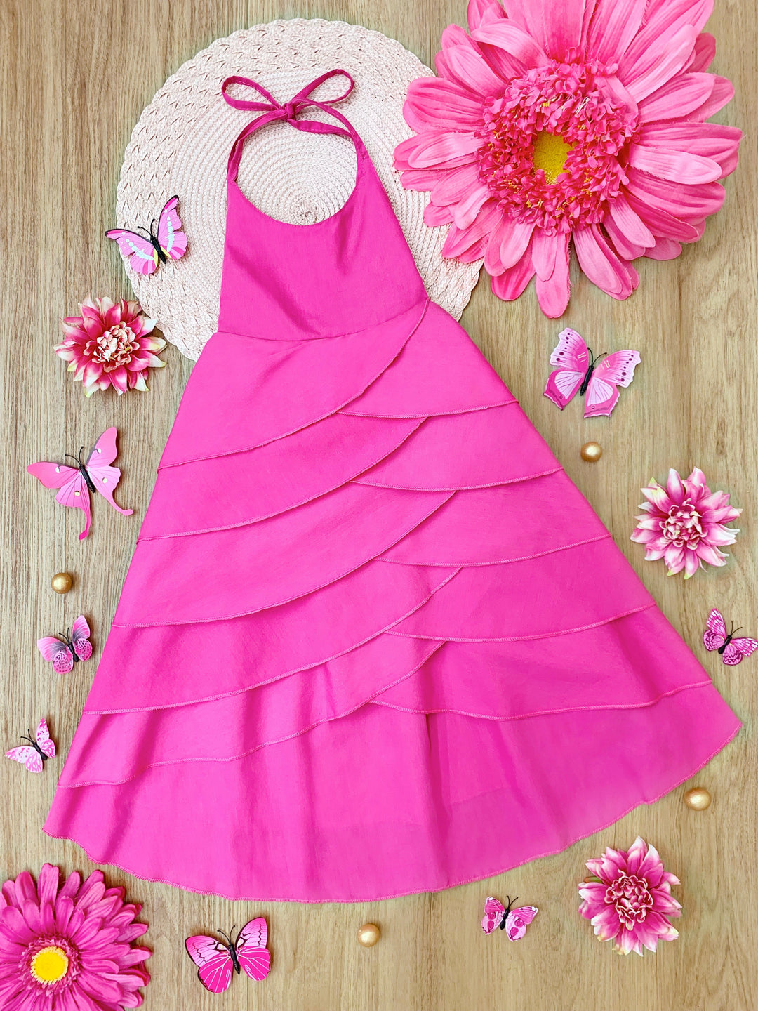 Girls Pretty Petal Sleeveless Layered Ruffle Dress