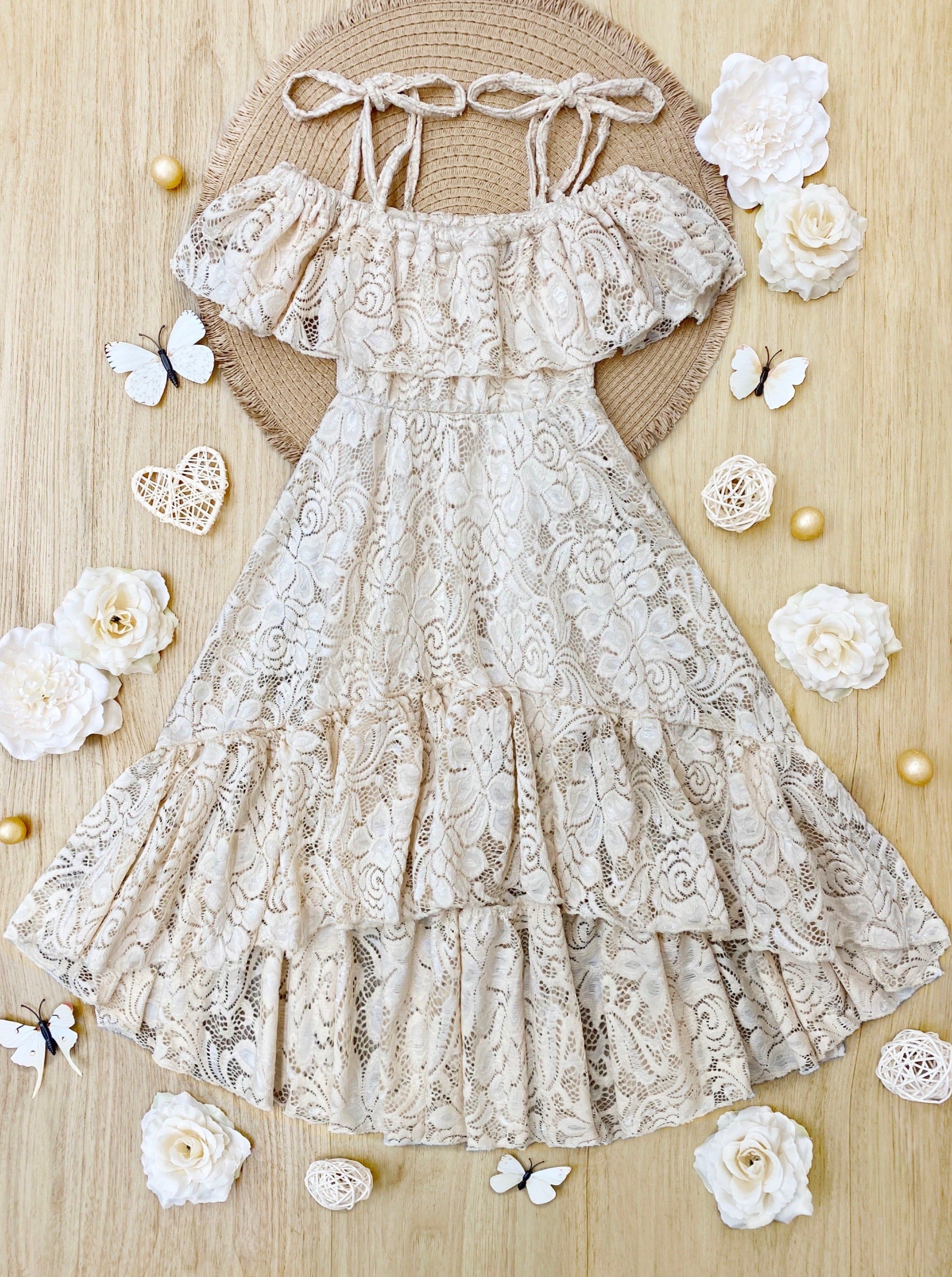 Neutral lace dress best sale