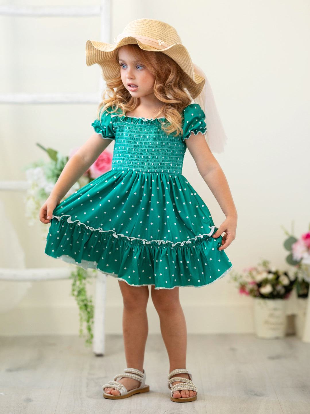 Mia Belle Girls | Polka Dot Smocked Dress | Girls Spring Dresses