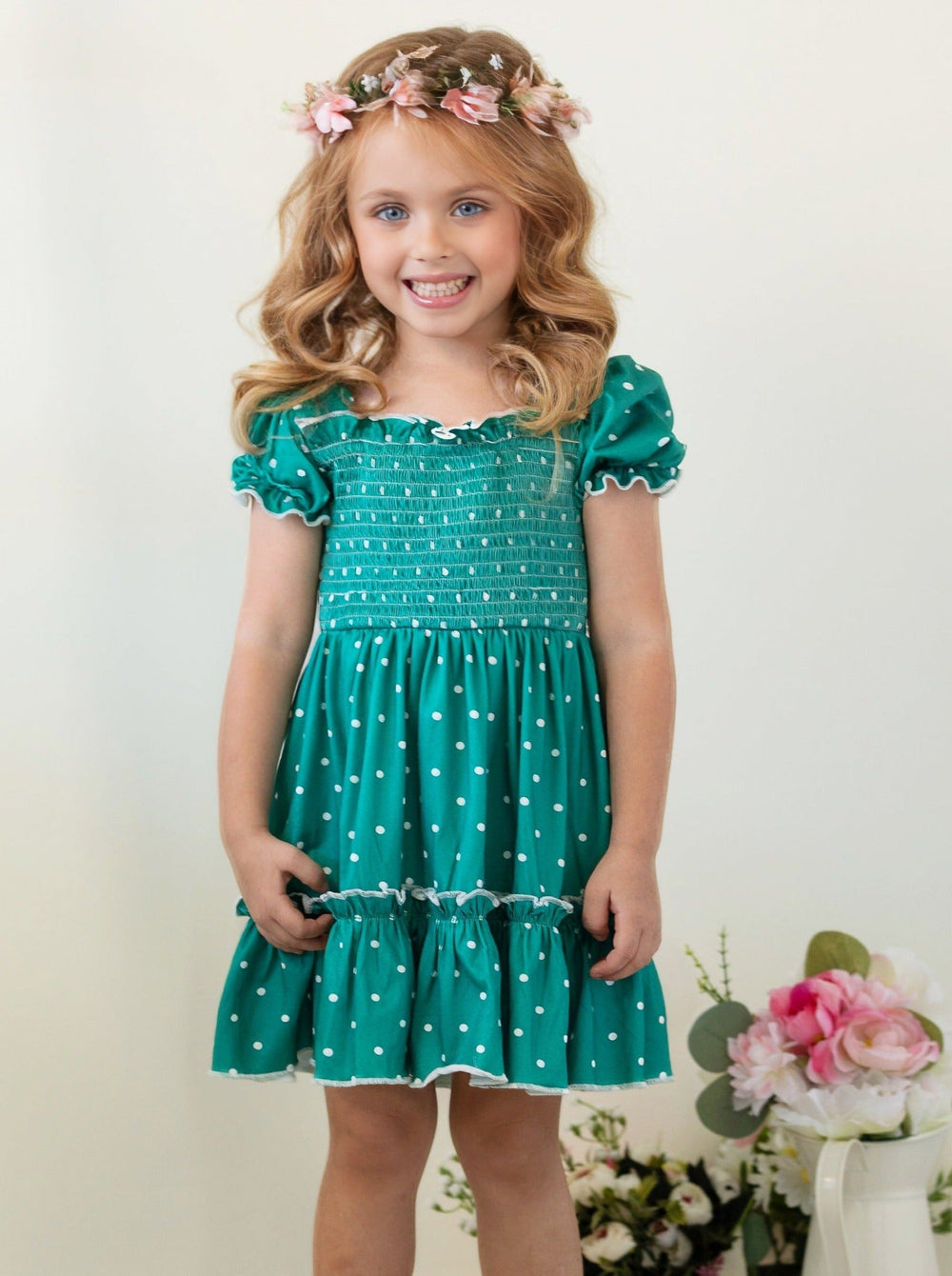 Mia Belle Girls | Polka Dot Smocked Dress | Girls Spring Dresses