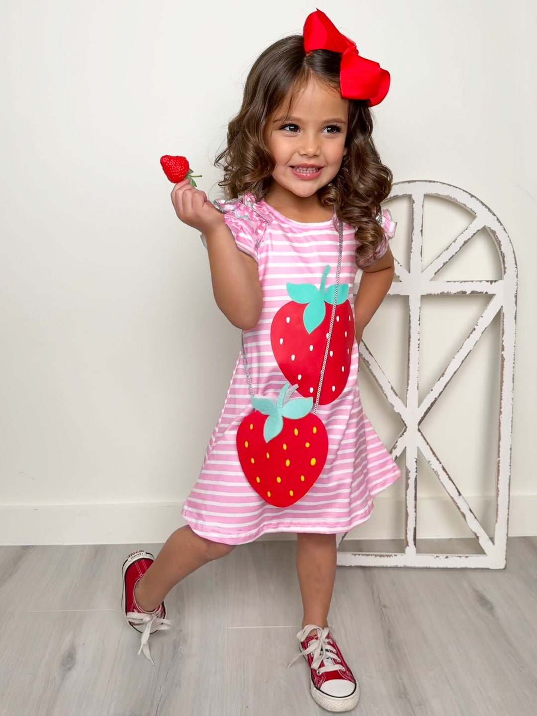 Mia Belle Girls Strawberry Striped Dress And Purse | Girls Spring Sets