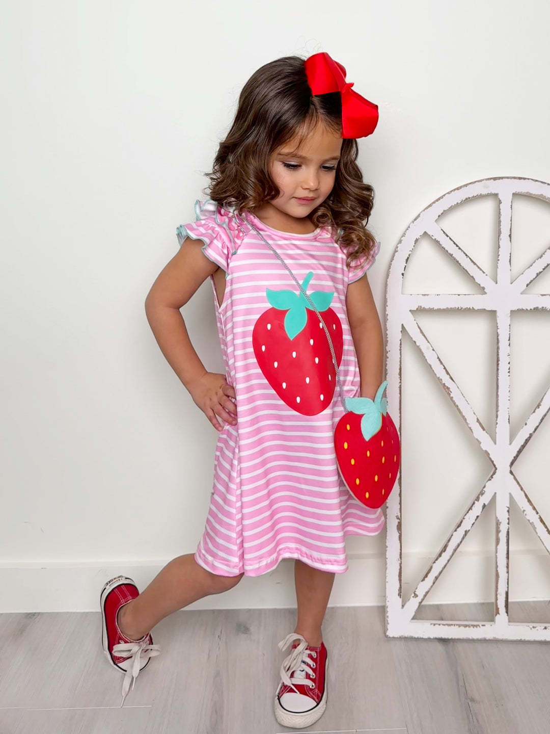 Mia Belle Girls Strawberry Striped Dress And Purse | Girls Spring Sets