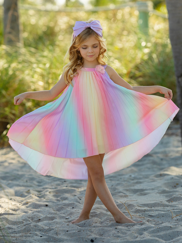 Rainbow Dreams Pleated Hi-Lo Swing Dress