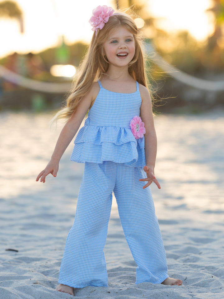 Blue Skies Gingham Top and Palazzo Pants Set