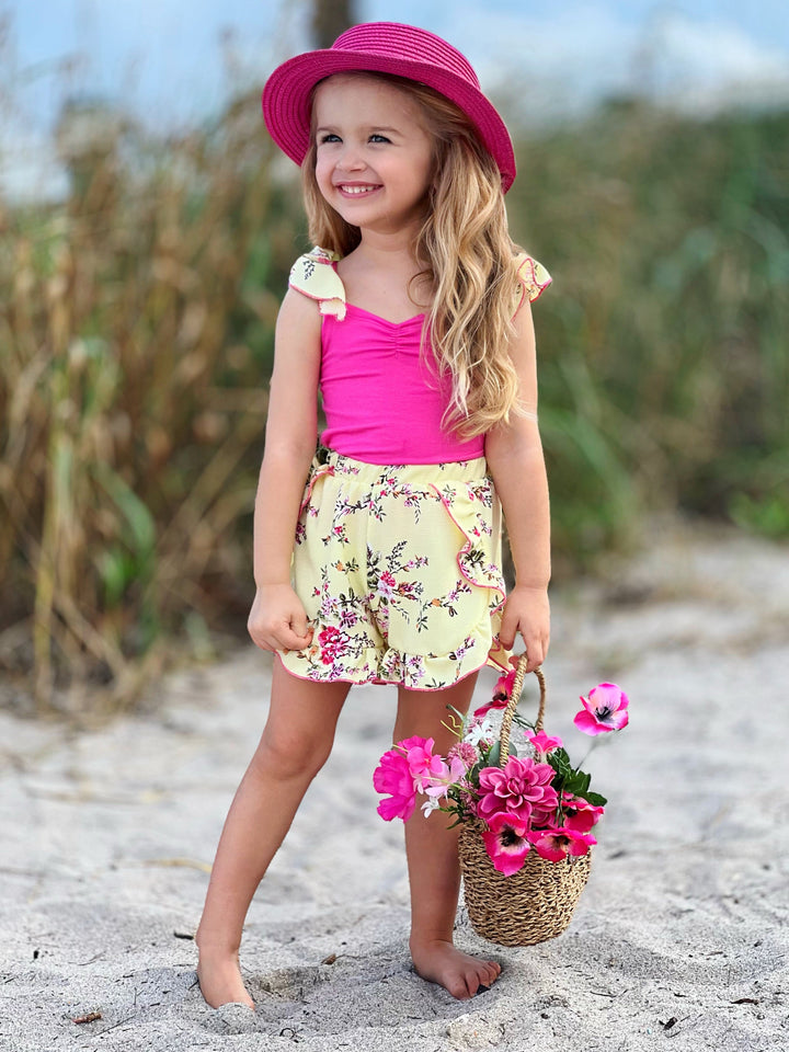 Mia Belle Girls Floral Top and Ruffle Short Set | Girls Spring Outfits