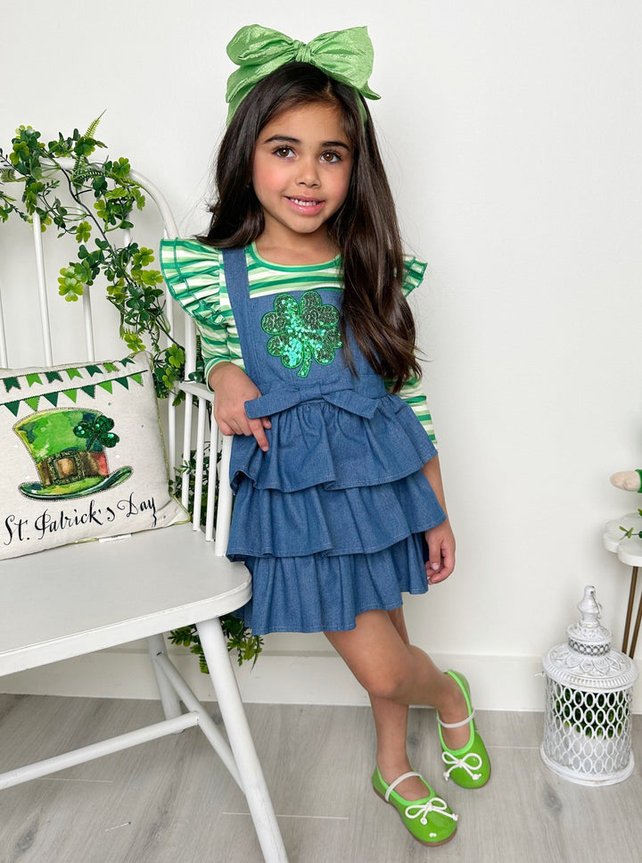 Mia Belle Girls Denim Overall Set | Girls St. Patrick's Day Sets